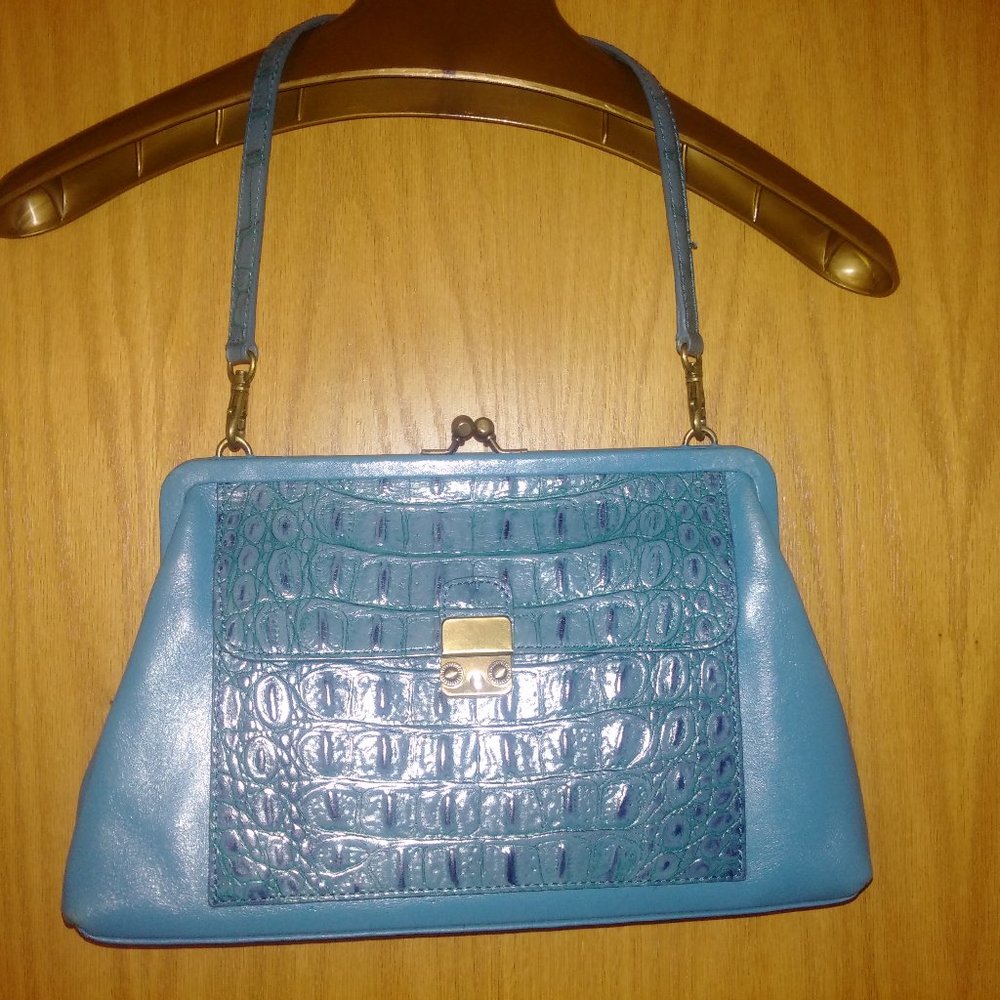 NEW Blue Leather Ladylike Alligator Italian Purse